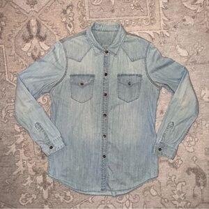 Light Blue 100% Cotton Denim Shirt Button Up